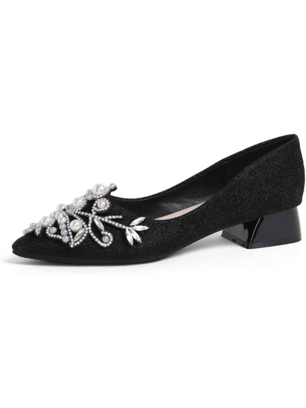 👑Women's Rhinestone Fashion Pointed Toe Pearl Diamond Low Heel Dress shoes